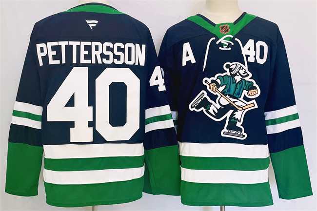 Mens Vancouver Canucks #40 Elias Pettersson Navy 2024 Reverse Retro Stitched Jersey